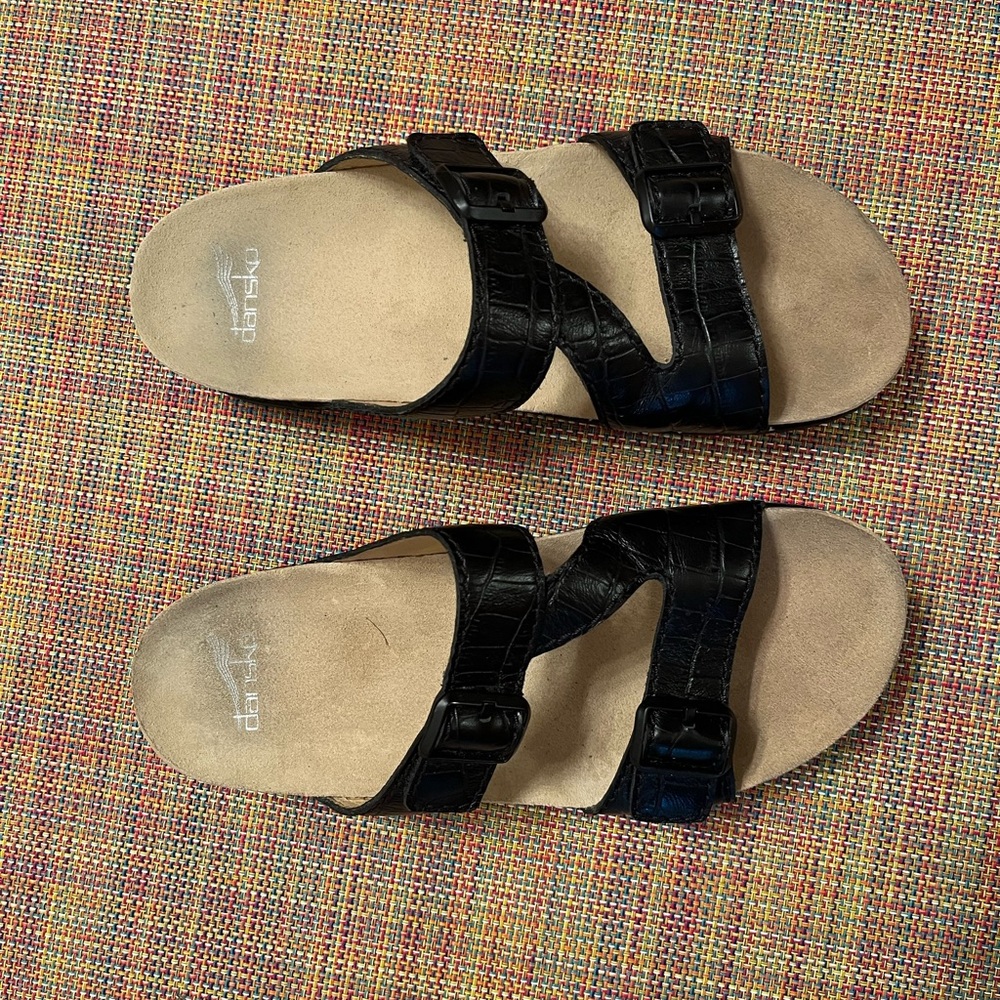 Dansko Black leather slides